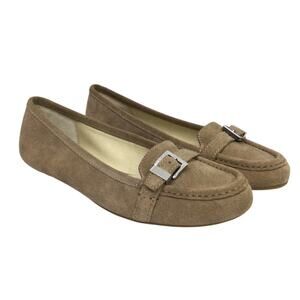 Michael Michael Kors Almond Toe Buckle Suede Preppy Minimalist Tan Loafer 10M